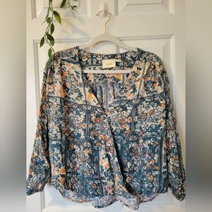 Maeve Anthropologie Flowy Floral Wrap Blouse